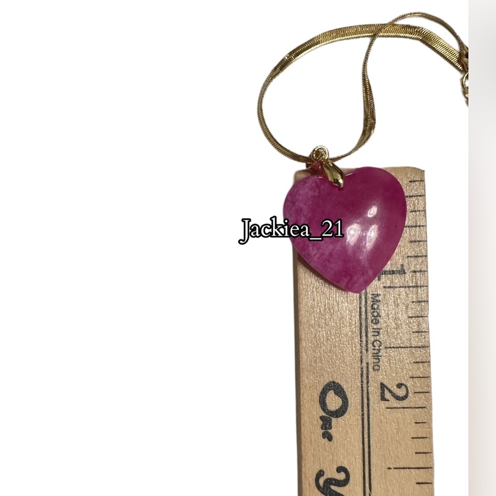 💙❤️ .925 Sterling silver and gold plated. Choker with Pink Jade Heart Pendant - Picture 6 of 6